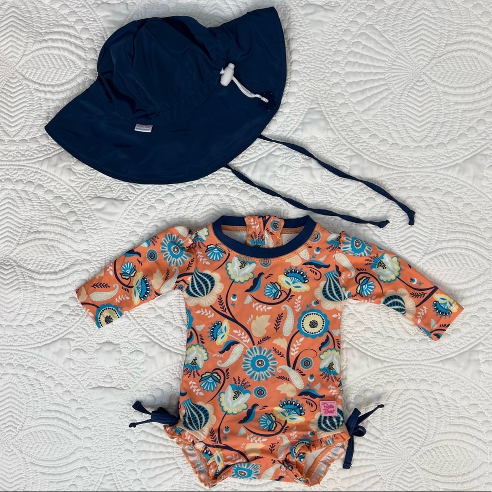 Ruffle Butts Orange and Blue Kids Swim One Piece